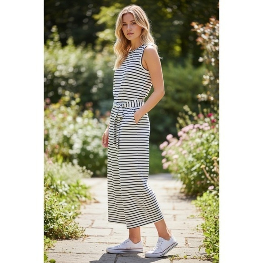 Banana Republic Striped Sleeveless Wide‎ Leg Jumpsuit Blue White Size 0